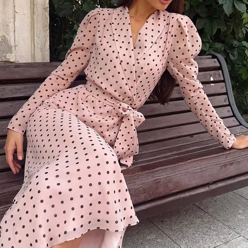 Fashionable Trending Ladies Two Pieces Elegant Chiffon Polka Dot Skirt and Blouse Set 2026 Spring Women Clothes