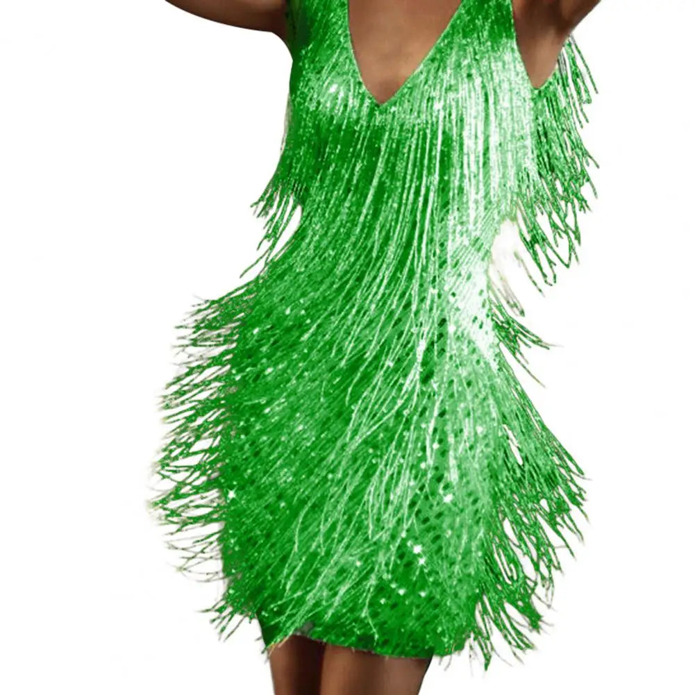 Chic Summer Dress Pure Colors Open Back Wear-Resistant Sexy Night Club Wear Tassel Dress