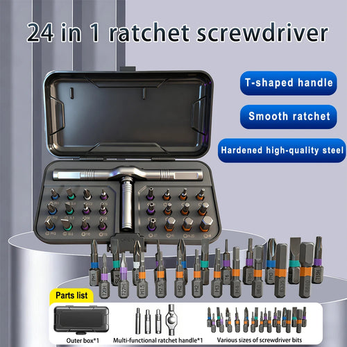 24-in-1 Magnetic Screwdriver Set with Compact Ratchet Handle and Reversible High Torque Drive