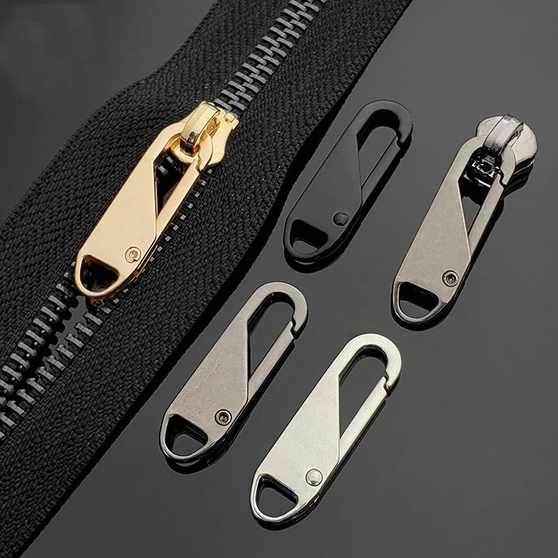 Universal Replacement Zipper Slider Set - 5 Metal Alloy Zipper Pullers for Luggage, Bags, and DIY Craft Sewing Repair