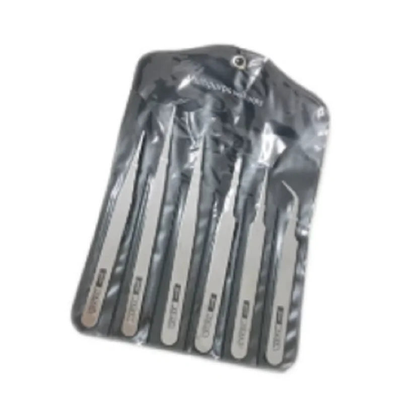6-Piece Industrial Precision Stainless Steel Tweezers Set with Bent and Straight Tips for Repair Applications