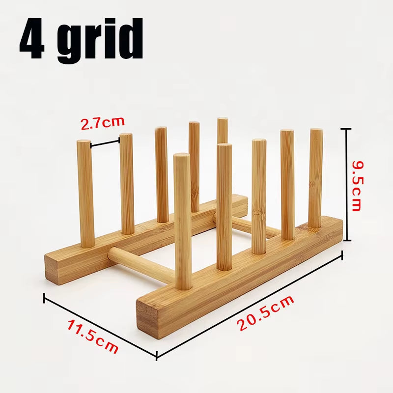 Plate Storage Rack Multifunctional Wooden Dish Rack for Cup Dish Pot Lid Drain Holder Kitchen Organizer Shelf Storage Containe