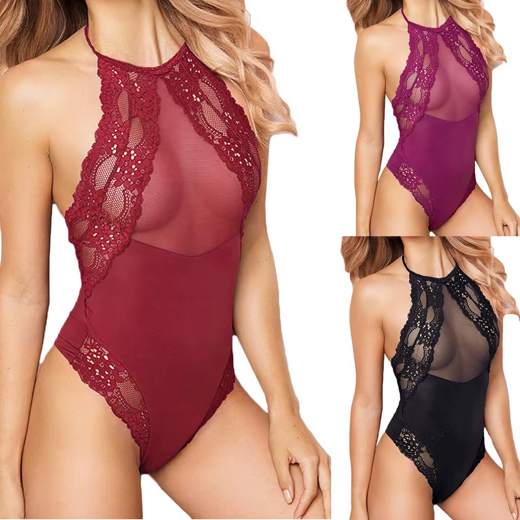 Hot Halter Transparent Body Stocking Sexy Perspective Mesh Lingerie Exotic Underwear Teddy Baby Doll Dress Women Sexy Nightwear