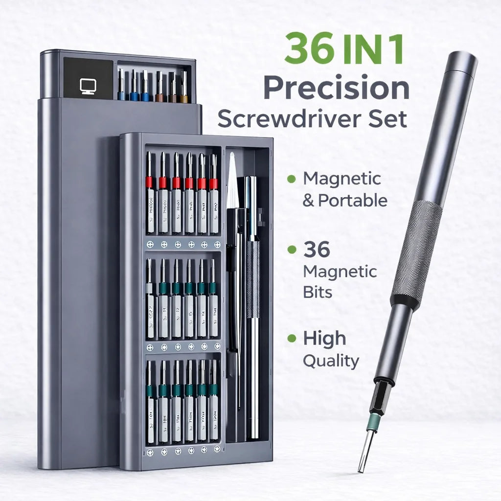 36-in-1 Precision Screwdriver Set with S2 Steel Bits - Magnetic Repair Tool Kit for Phones, Laptops, Cameras, Watches, and Electronics