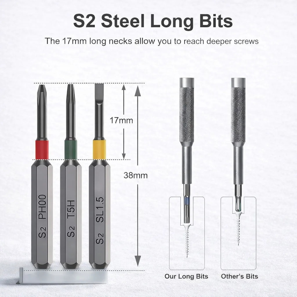 36-in-1 Precision Screwdriver Set with S2 Steel Bits - Magnetic Repair Tool Kit for Phones, Laptops, Cameras, Watches, and Electronics