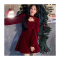 Fine Sparkling Velvet Dress Women Autumn Winter New Style High-End Elegant Waist Slimming Fit Red A-Line Dresses Christmas Party