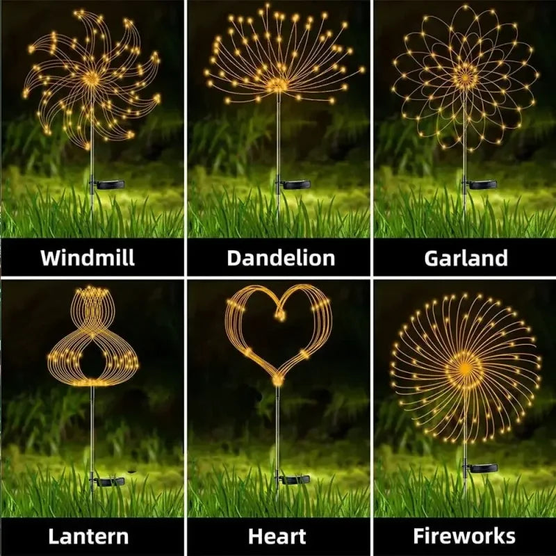 60LEDS Solar Firework Lights Waterproof Garden Lights Outdoor Solar Lights 8 Modes Landscape Lighting for Courtyard Pathway