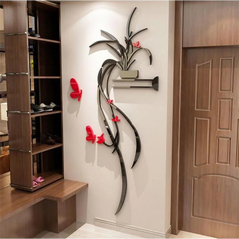 3D Acrylic Orchid Flower Wall Sticker Self-Adhesion Home Decor Living Room TV Background Wall Decals Wall Decor