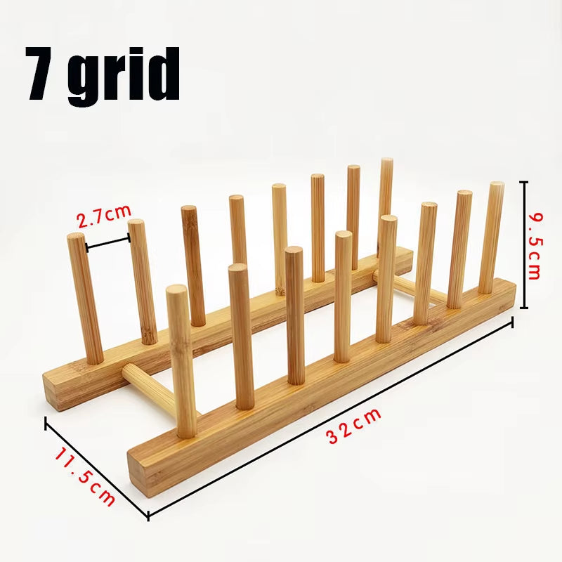 Plate Storage Rack Multifunctional Wooden Dish Rack for Cup Dish Pot Lid Drain Holder Kitchen Organizer Shelf Storage Containe