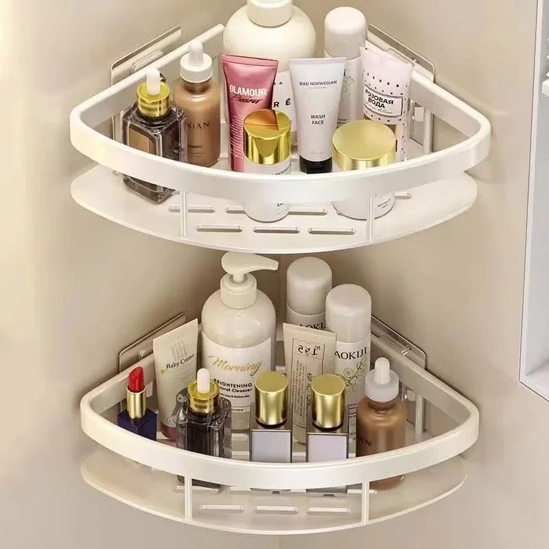 Non Perforated White Triangular Bathroom Shelves Storage Rack Toilet Corner Shower Storage Rack Bathroom Corner Rack Accessories