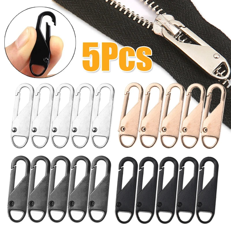 Universal Replacement Zipper Slider Set - 5 Metal Alloy Zipper Pullers for Luggage, Bags, and DIY Craft Sewing Repair