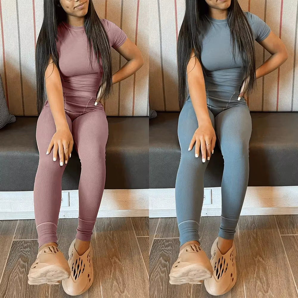 Women Clothing Ribbed Lounge Wear 2 Pieces Set Skinny Ribbed Top and Leggings Outfits Women Lounge Wear Women Clothes