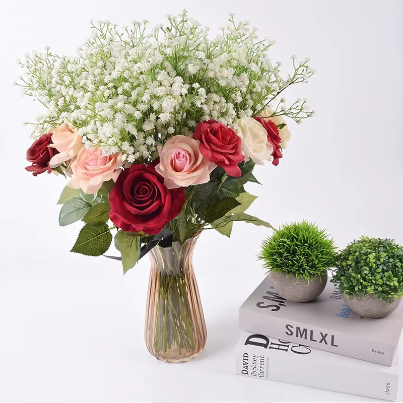 1/3Pcs Artificial Flowers Fake Plastic Gypsophila Wedding Bridal Bouquets Accessory Clearance Vase Home Room Decor Diy Gift Yard