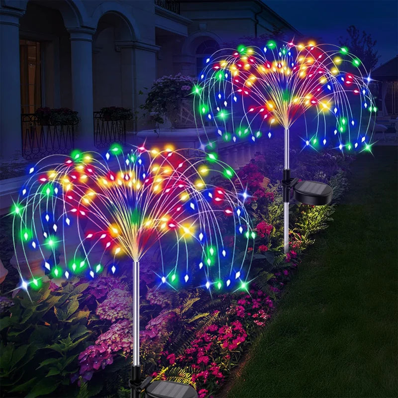 60LEDS Solar Firework Lights Waterproof Garden Lights Outdoor Solar Lights 8 Modes Landscape Lighting for Courtyard Pathway