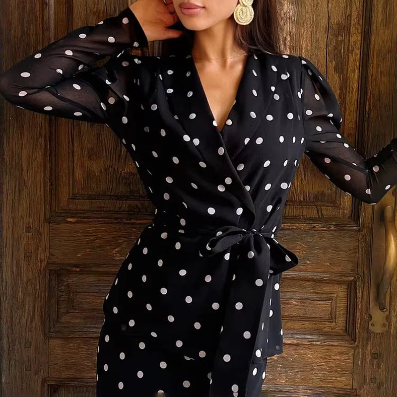 Fashionable Trending Ladies Two Pieces Elegant Chiffon Polka Dot Skirt and Blouse Set 2026 Spring Women Clothes