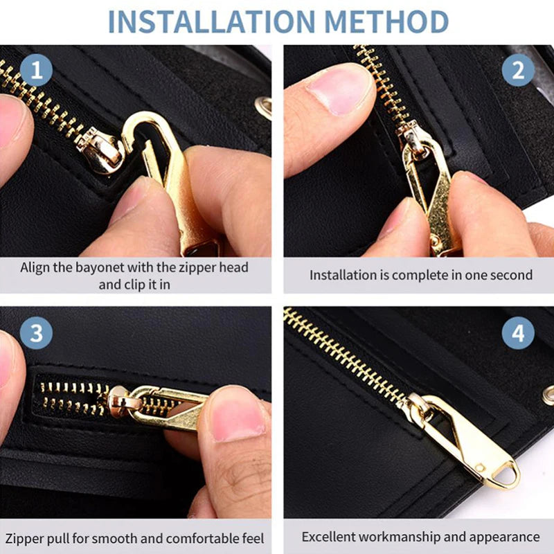 Universal Replacement Zipper Slider Set - 5 Metal Alloy Zipper Pullers for Luggage, Bags, and DIY Craft Sewing Repair
