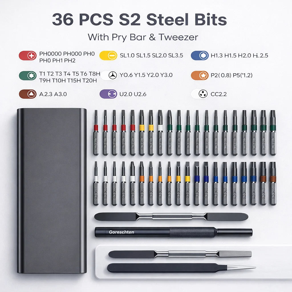 36-in-1 Precision Screwdriver Set with S2 Steel Bits - Magnetic Repair Tool Kit for Phones, Laptops, Cameras, Watches, and Electronics