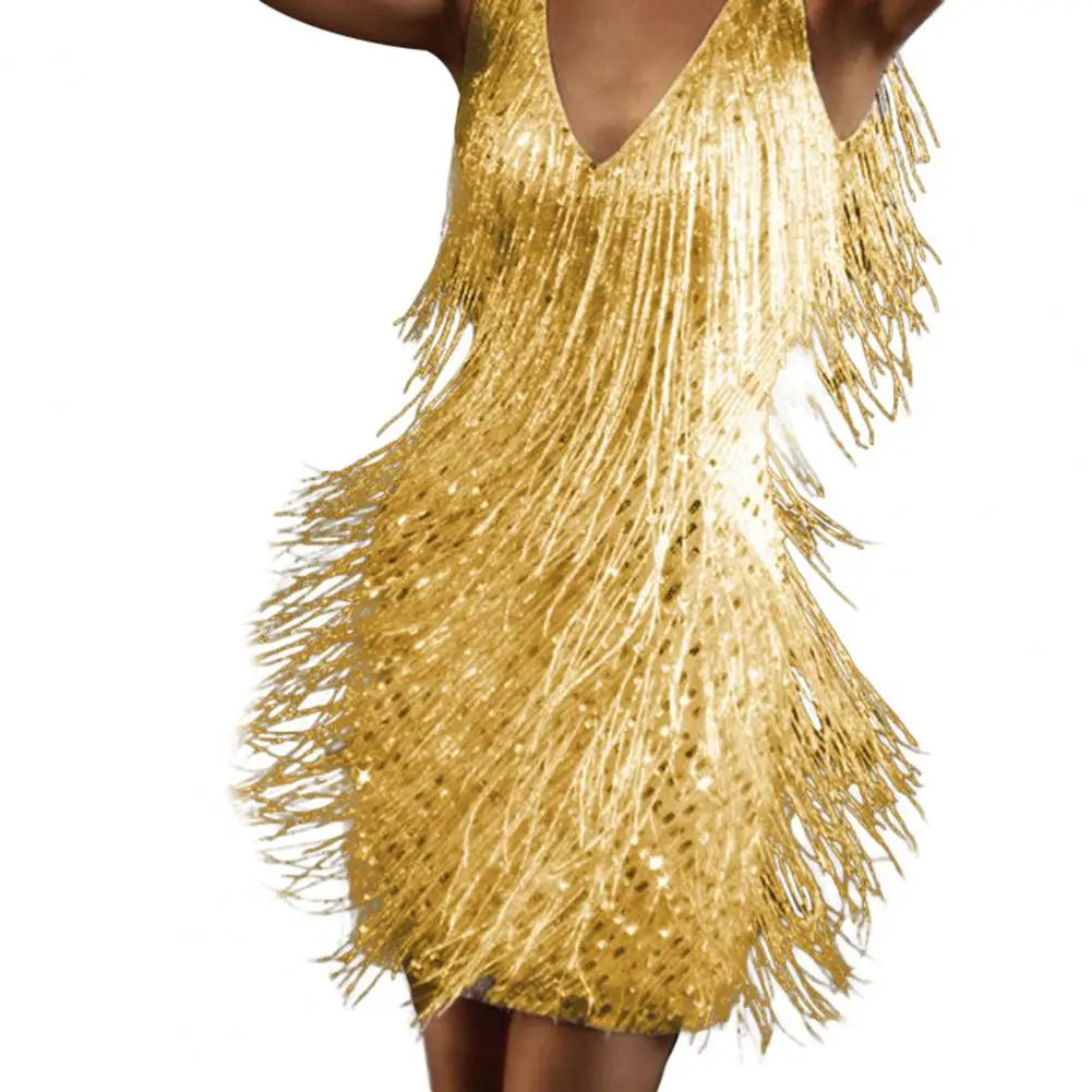 Chic Summer Dress Pure Colors Open Back Wear-Resistant Sexy Night Club Wear Tassel Dress