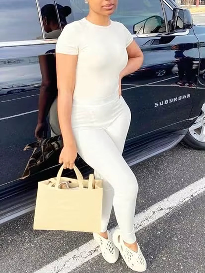 Women Clothing Ribbed Lounge Wear 2 Pieces Set Skinny Ribbed Top and Leggings Outfits Women Lounge Wear Women Clothes
