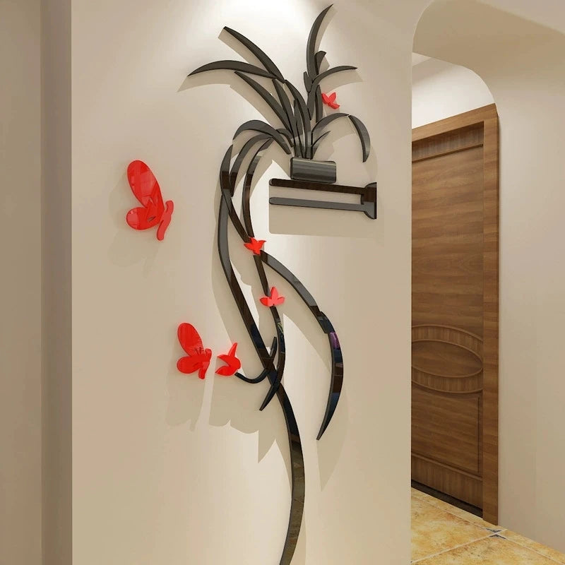 3D Acrylic Orchid Flower Wall Sticker Self-Adhesion Home Decor Living Room TV Background Wall Decals Wall Decor