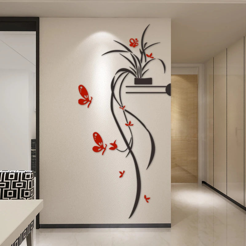 3D Acrylic Orchid Flower Wall Sticker Self-Adhesion Home Decor Living Room TV Background Wall Decals Wall Decor