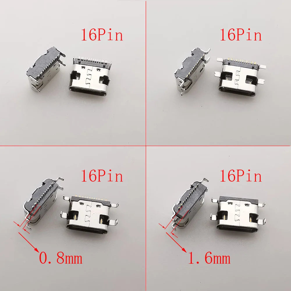 15 Models of Type C USB-C Jack Charging Dock Connectors - Mixed 6-Pin and 16-Pin Type-C Female SMD DIP PCB Soldering DIY Repair Socket